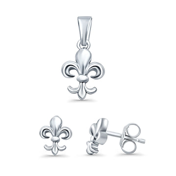 Fleur de Lis Jewelry Set Pendant Drop Dangle Earring 925 Sterling Silver